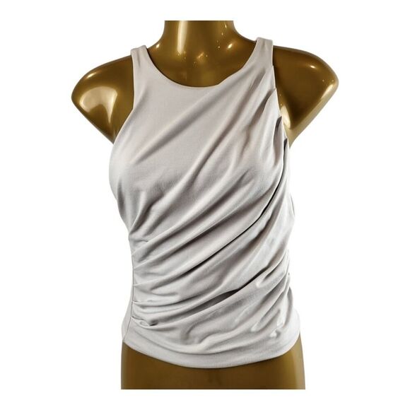 NEW Open Edit X-Small Gray Ruched Cropped Top Bodycon Sleeveless Stretch - Picture 3 of 5